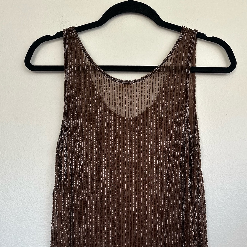 Anthropologie Moyna Sheer Beaded Brown Tank Top - Picture 6 of 15